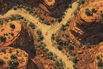 DnD Battlemap battle, map, canyons, detailed, battles, winding