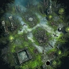 DnD Battlemap zombie, outbreak, secluded, overgrown, area