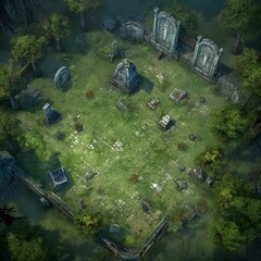 DnD Battlemap zombie, outbreak, overgrown, stricken, secluded, location