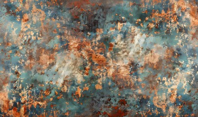 Seamless oxidized copper patina sheet metal wall panel grunge background texture, Generative AI