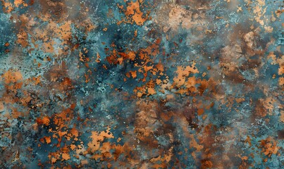 Seamless oxidized copper patina sheet metal wall panel grunge background texture, Generative AI