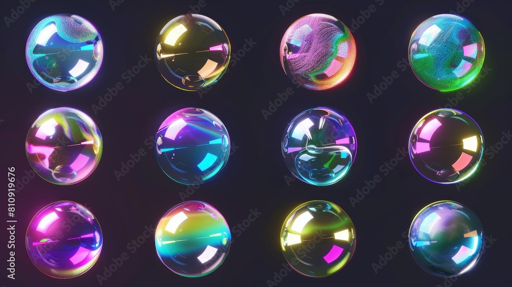 Aufkleber abstract magic blowing balloon 3d game storyboard kit. iridescent foam bubble burst explosion sprite