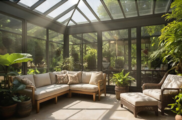 Fototapeta premium Nature's Retreat: Sunlit Conservatory Oasis