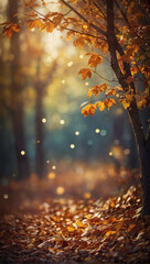 Fall Bokeh Delight, Abstract Nature Background with Blurred Bokeh, Central Spotlight, and Vignette Border
