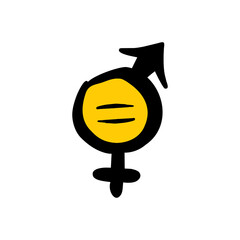 Vibrant yellow and black gender equality symbol, promoting balanced rights.