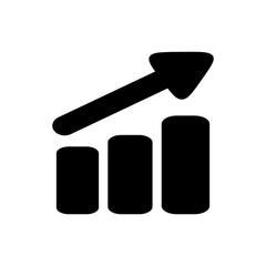 Black silhouette of an upward arrow and bar charts, symbolizing growth.
