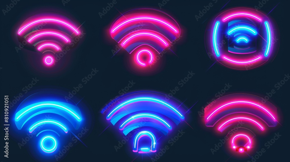 Aufkleber a neon icon of a wifi signal. an abstract signal of digital sonic technology, isolated on transparen