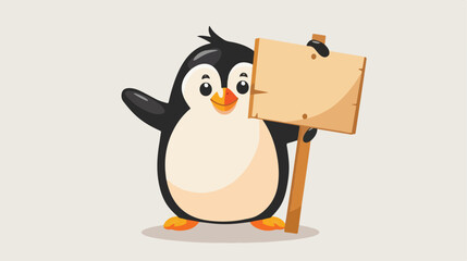 Happy Penguin holding sign cartoon Vector illustration