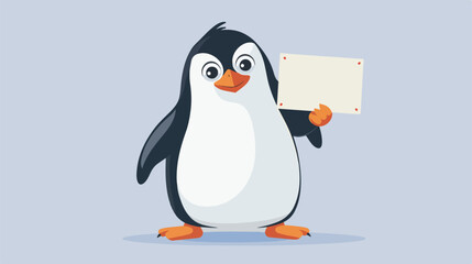 Happy Penguin holding sign cartoon Vector illustration