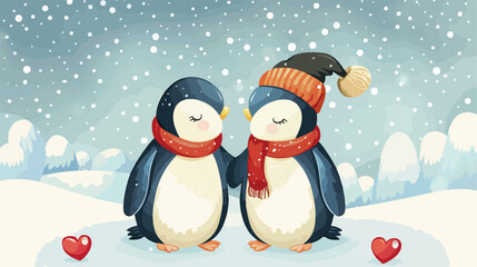 happy penguins Couple Love Hugging vector Vector illustration