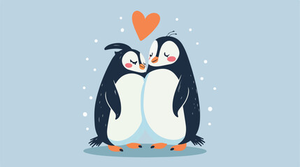 happy penguins Couple Love Hugging vector Vector illustration