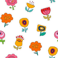 Decorative flowers. Seamless pattern. Nature floral plant. Vector drawing. Design ornaments.