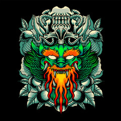 green dragon and skull