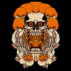 gold spider and skull