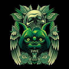 green wolf and skull