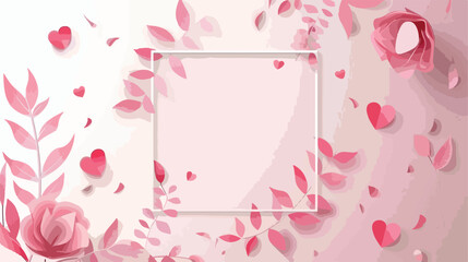happy valentines day card with square and leafs frame