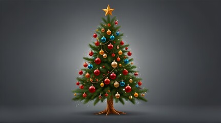 decorated Christmas tree on transparent background or 