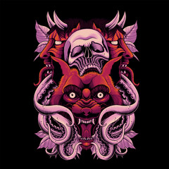 red wolf and skull