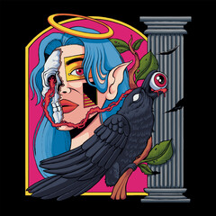 woman and raven