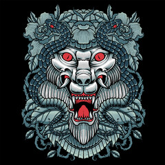 white wolf and snake