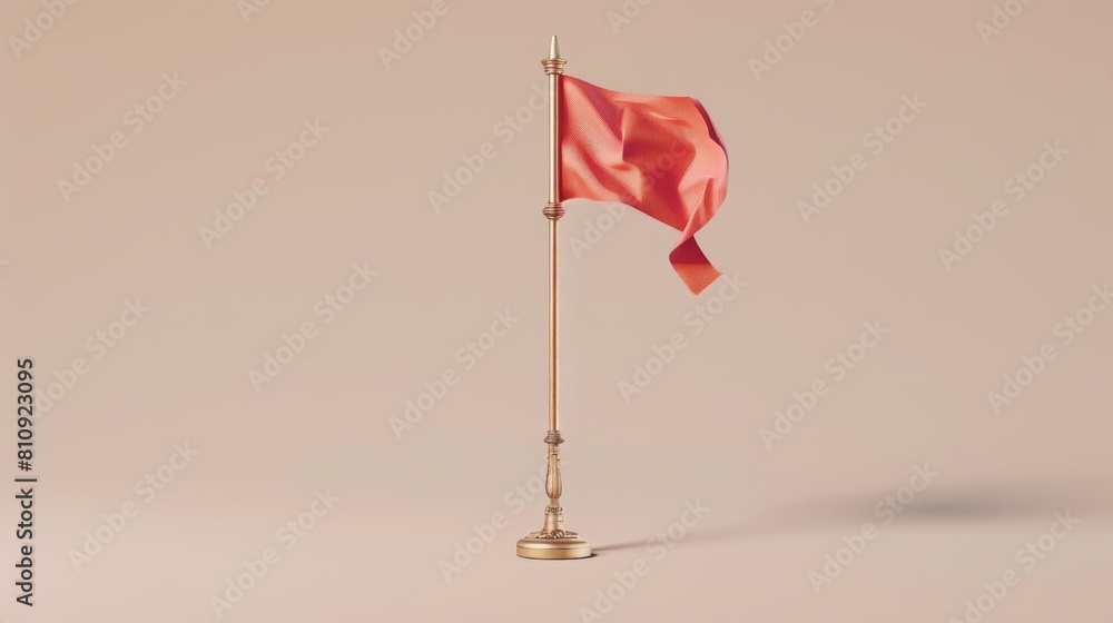 Poster modern mockup template with white 3d empty pole flag. realistic fabric stand with wave wind. red pen