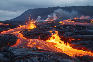 Glowing red lava.