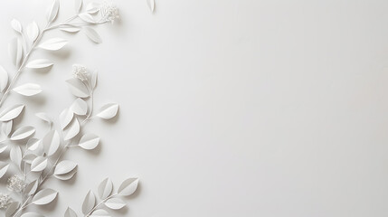Blank  invitation card mockup with gentle dried flowers on white paper background. Top view copy space for text