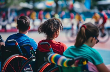 Spectators in wheelchairs watching event