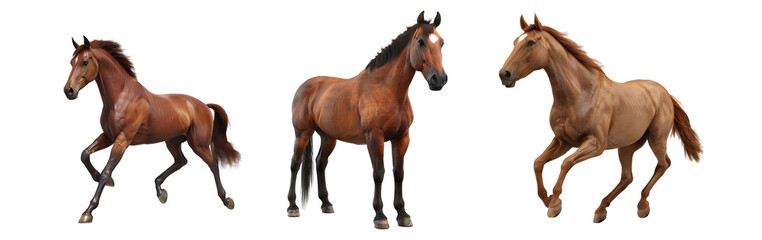 Set of Brown horse Isolated on transparent background, png