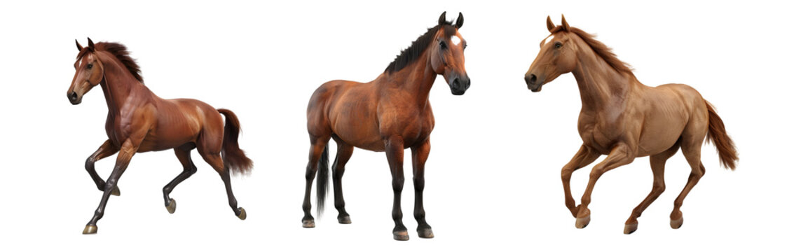 Set of Brown horse Isolated on transparent background, png - Powered by Adobe