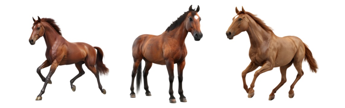 Set of Brown horse Isolated on transparent background, png
