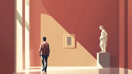 International Museum Day. someone is looking at a museum collection. isolated solid color background. good to commemorate international museum day