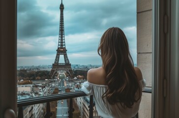 Woman admiring Eiffel Tower view