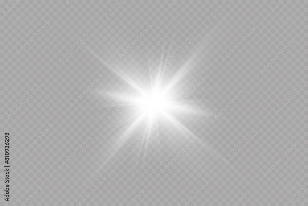 Poster white glowing light explodes on a transparent background. with ray. transparent shining sun, bright 
