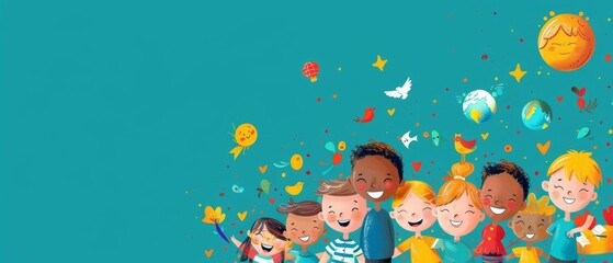 Joyful Children Engaged in Learning and Exploration, designed with clear, easy to read text and icons to promote educational initiatives and child protecti