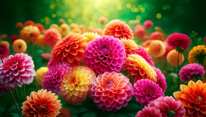 Enchanted Garden: Colorful Dahlia Flowers in Bloom