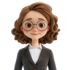 3d Character executive girl with curly hair