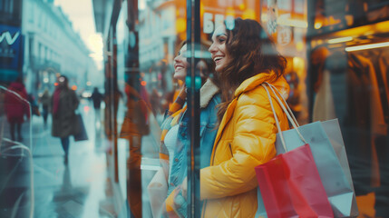 Obraz premium Two Women Stands Together on a Street