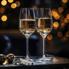 Sophisticated setting with champagne flutes and LED lights