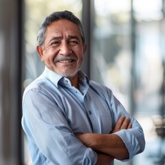 Obraz premium Portrait of a Hispanic male businessman 50-60 years in a suit against the background of an office