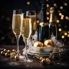 New Year's Eve Celebration - Champagne and Gold Ball Decorations