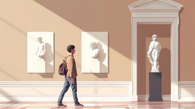 International Museum Day. someone is looking at a museum collection. isolated solid color background. good to commemorate international museum day