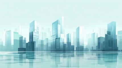 Minimalist Business District: Prosperous Financial Center with Tiled Buildings and Semi-Transparent Reflections