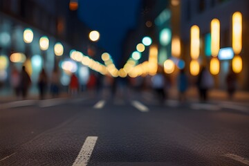 Abstract blur urban city street road with people walking and lighting bokeh for background. Generative AI 
