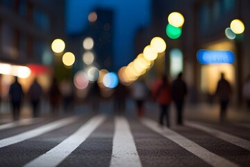 Abstract blur urban city street road with people walking and lighting bokeh for background....