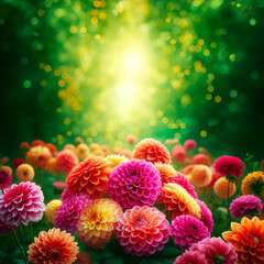 Dazzling Dahlias: A Colorful Garden Bathed in Sunlight