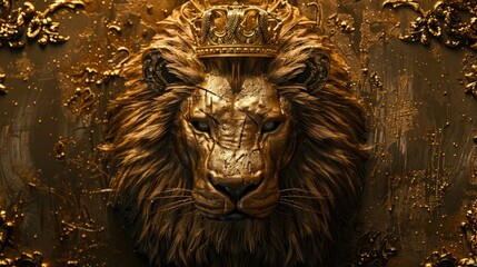 golden lion head with crown, lion king
