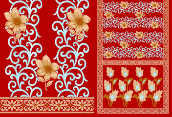 multi abstract pattern sari design, geometrical textile saree in colorful Flower design.