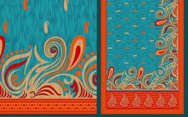 multi abstract pattern sari design, geometrical textile saree in colorful Flower design.