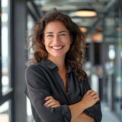 Fototapeta premium Portrait of a European woman businesswoman 35-40 years old against the background of the office